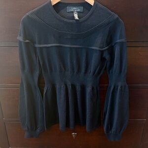 Robert Rodriguez Black Ribbed Peplum Top